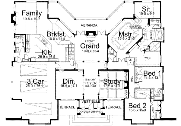 House Blueprint - European Floor Plan - Main Floor Plan #119-206