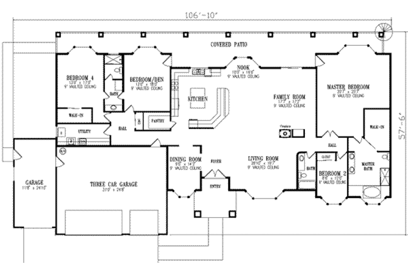 Home Plan - Floor Plan - Main Floor for Adobe / Southwestern House Plan #1-815 - 4 bed, 3 bath