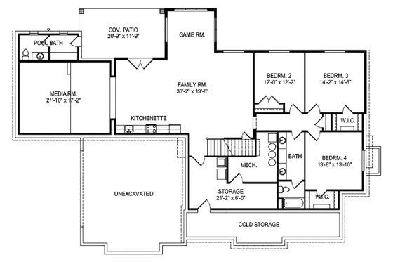 Floor Plan - Lower Floor for Craftsman House Plan #920-124 - 4 bed, 2.5 bath