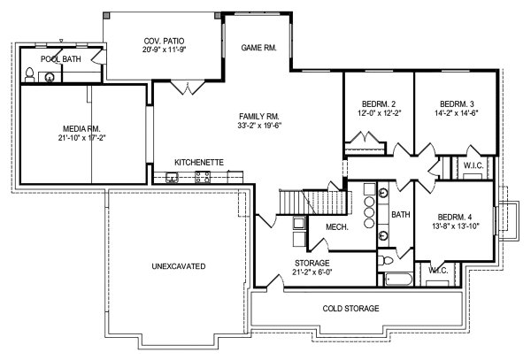 Craftsman Floor Plan - Lower Floor Plan #920-124