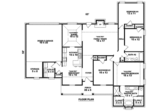 Floor Plan - Main Floor for Southern House Plan #81-1019 - 4 bed, 2 bath