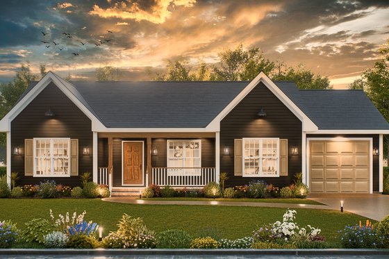 Exterior - Front Elevation 3 for Traditional House Plan #54-615 - 3 bed, 2 bath