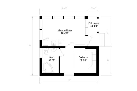 Floor Plan - Main Floor for Modern House Plan #549-11 - 1 bed, 1 bath