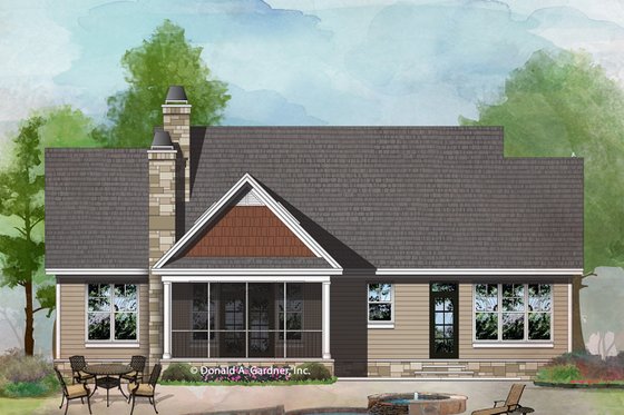 Exterior - Rear Elevation for Craftsman House Plan #929-1027 - 3 bed, 2 bath