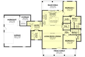 Floor Plan - Main Floor for Farmhouse House Plan #430-256 - 2 bed, 2 bath