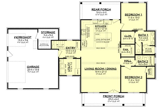 Floor Plan - Main Floor for Farmhouse House Plan #430-256 - 2 bed, 2 bath