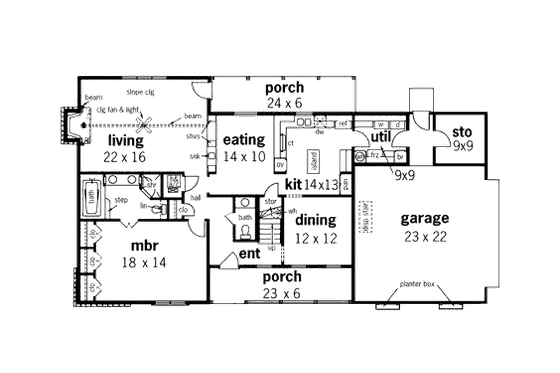 Floor Plan - Main Floor for Country House Plan #45-352 - 4 bed, 2.5 bath