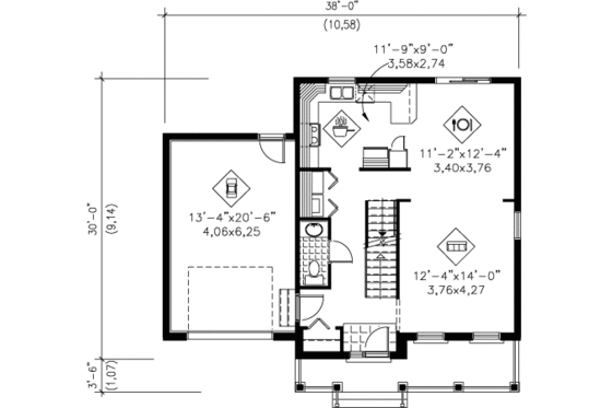 Floor Plan - Main Floor for European House Plan #25-4185 - 3 bed, 1.5 bath