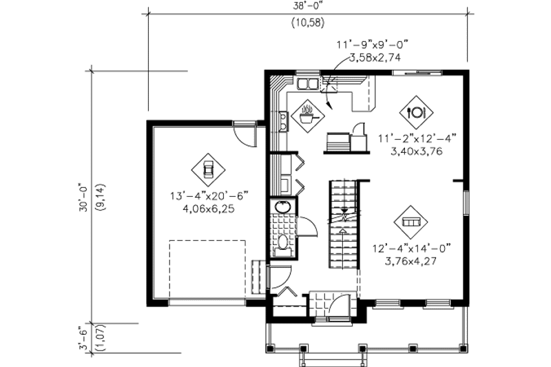 Dream House Plan - Floor Plan - Main Floor for European House Plan #25-4185 - 3 bed, 1.5 bath