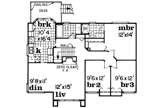 Floor Plan - Upper Floor for European House Plan #47-581 - 3 bed, 2 bath
