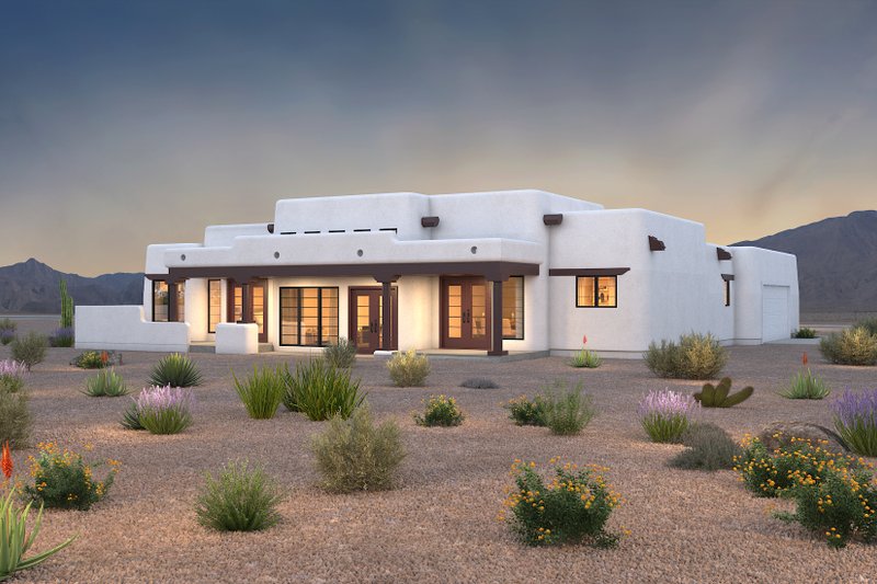 Dream House Plan - Exterior - Rear Elevation 1 for Adobe / Southwestern House Plan #72-1024 - 3 bed, 2.5 bath