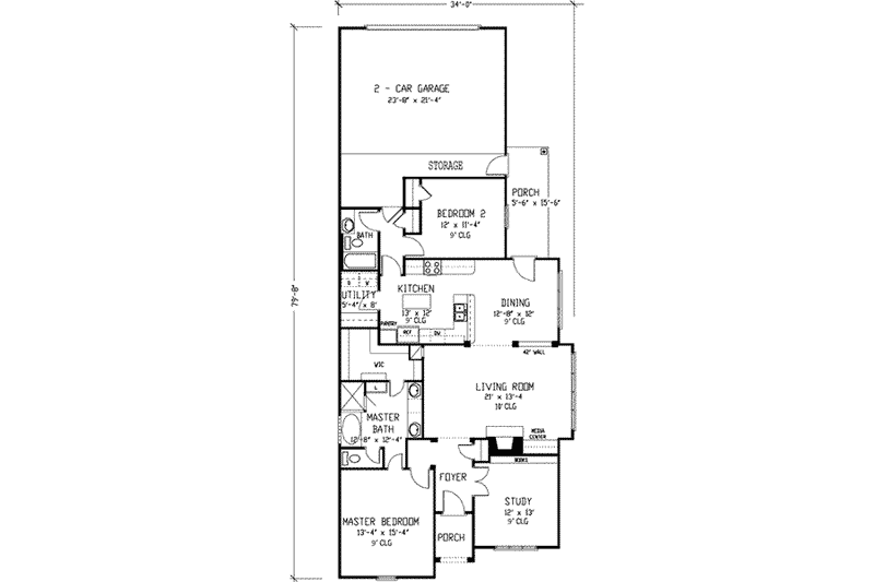 Home Plan - Floor Plan - Main Floor for European House Plan #410-147 - 2 bed, 2 bath