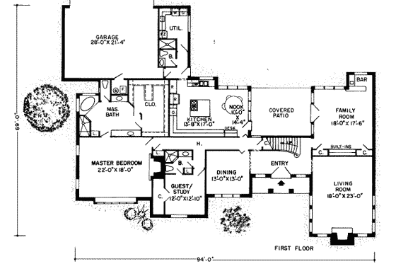 Floor Plan - Main Floor for European House Plan #312-487 - 4 bed, 4 bath
