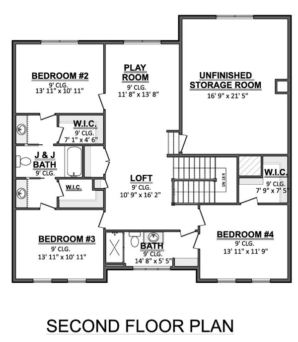 House Design - Floor Plan - Upper Floor for Farmhouse House Plan #1089-3 - 4 bed, 4 bath