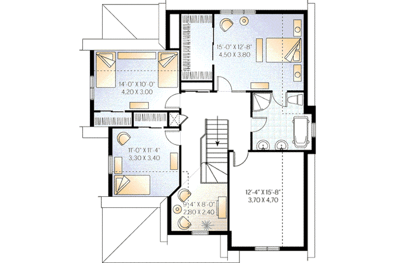 House Plan Design - Floor Plan - Upper Floor for European House Plan #23-335 - 3 bed, 2 bath