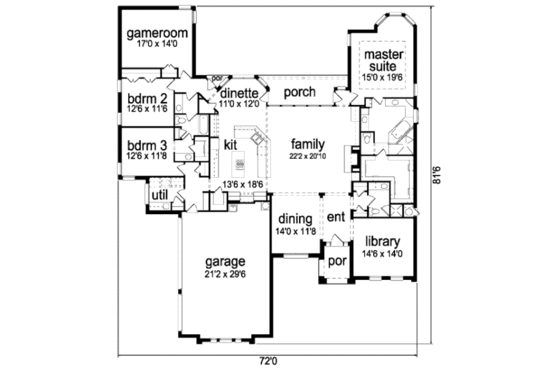 Floor Plan - Main Floor for European House Plan #84-401 - 3 bed, 3 bath