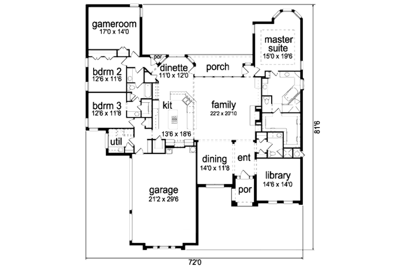 Home Plan - Floor Plan - Main Floor for European House Plan #84-401 - 3 bed, 3 bath
