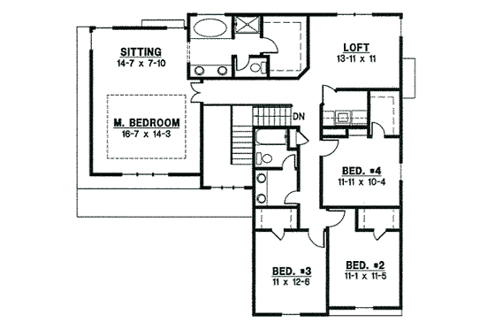Floor Plan - Upper Floor for Traditional House Plan #67-785 - 4 bed, 2 bath