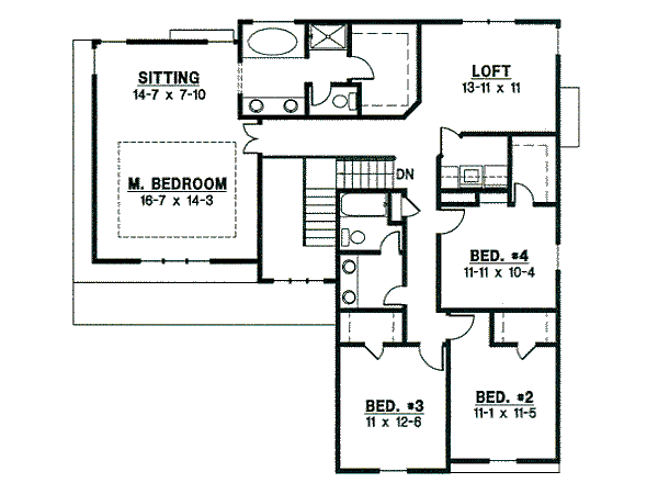 Traditional Floor Plan - Upper Floor Plan #67-785