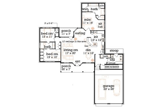 Floor Plan - Main Floor for Farmhouse House Plan #45-370 - 3 bed, 2.5 bath