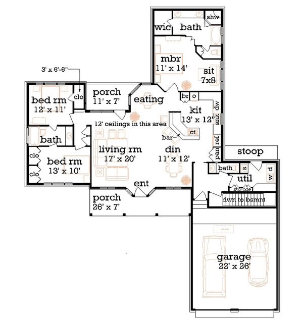 Architectural House Design - Farmhouse Floor Plan - Main Floor Plan #45-370