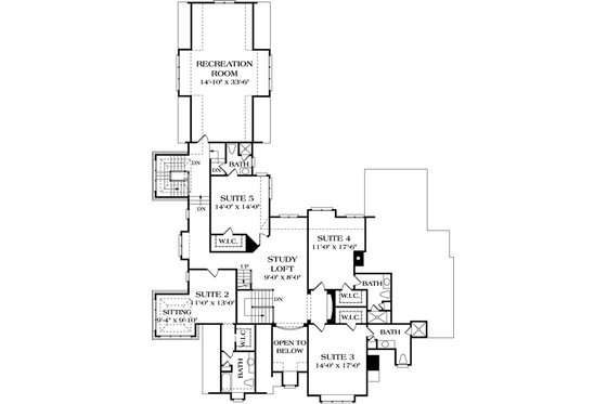 Floor Plan - Upper Floor for European House Plan #453-25 - 5 bed, 5.5 bath