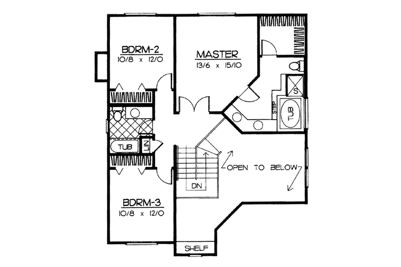 House Blueprint - Floor Plan - Upper Floor for Traditional House Plan #90-203 - 3 bed, 2.5 bath