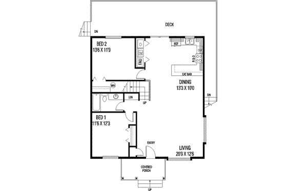 Floor Plan - Main Floor for Bungalow House Plan #60-571 - 3 bed, 2 bath