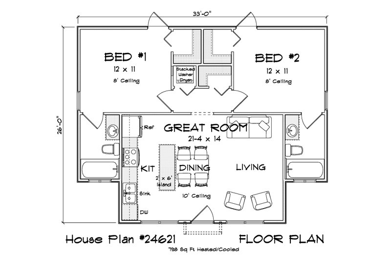 Architectural House Design - Floor Plan - Main Floor for Cottage House Plan #513-2414 - 2 bed, 2 bath