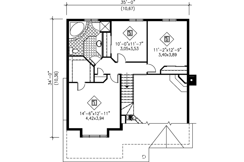 House Blueprint - Floor Plan - Upper Floor for Traditional House Plan #25-2145 - 3 bed, 1.5 bath