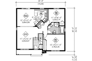 Floor Plan - Main Floor for Cottage House Plan #25-125 - 2 bed, 1 bath