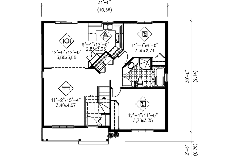 Dream House Plan - Floor Plan - Main Floor for Cottage House Plan #25-125 - 2 bed, 1 bath
