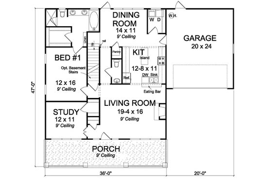 Floor Plan - Main Floor for Craftsman House Plan #513-2065 - 3 bed, 2.5 bath