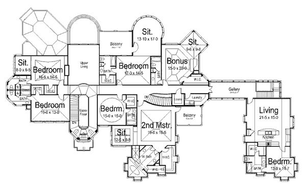 European Floor Plan - Upper Floor Plan #119-172