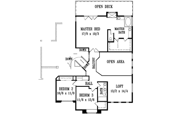 Floor Plan - Upper Floor for Adobe / Southwestern House Plan #1-1124 - 4 bed, 3 bath