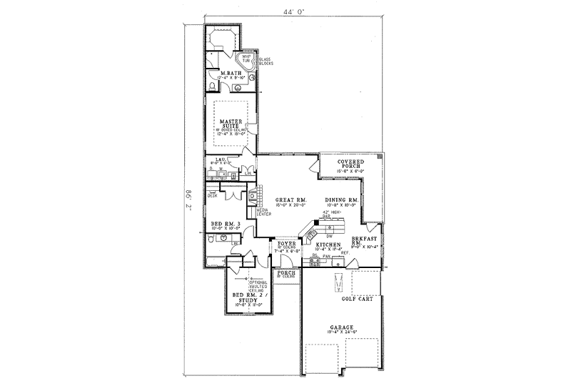 House Blueprint - Floor Plan - Main Floor for European House Plan #17-182 - 3 bed, 2 bath
