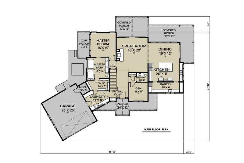 Dream House Plan - Floor Plan - Main Floor for Farmhouse House Plan #1070-191 - 3 bed, 2.5 bath