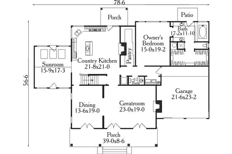 Dream House Plan - Floor Plan - Main Floor for Southern House Plan #406-146 - 4 bed, 3.5 bath