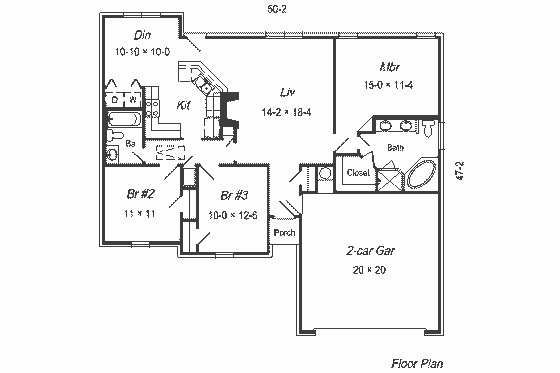Floor Plan - Main Floor for Traditional House Plan #329-177 - 3 bed, 2 bath