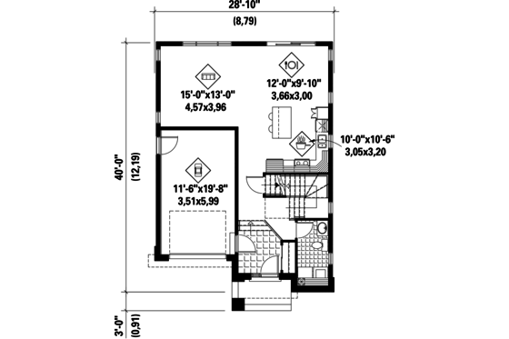 Floor Plan - Main Floor for Contemporary House Plan #25-4320 - 3 bed, 1 bath