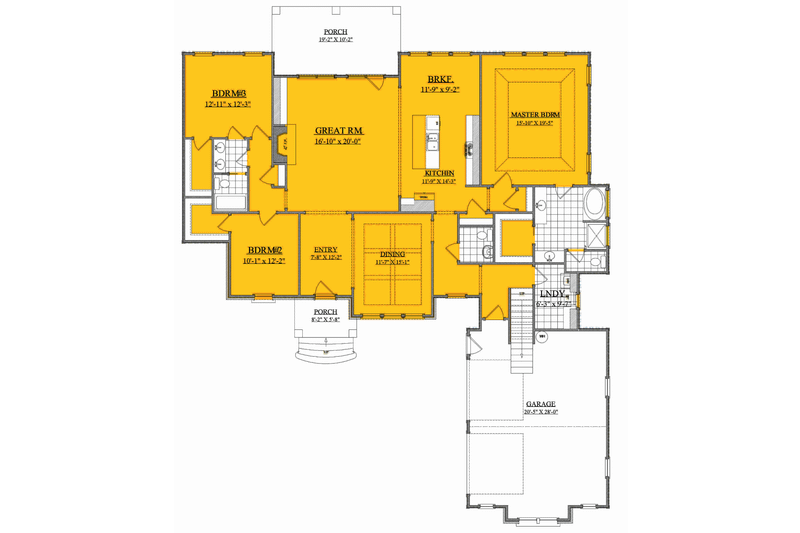 Architectural House Design - Floor Plan - Main Floor for Ranch House Plan #1071-11 - 3 bed, 2.5 bath
