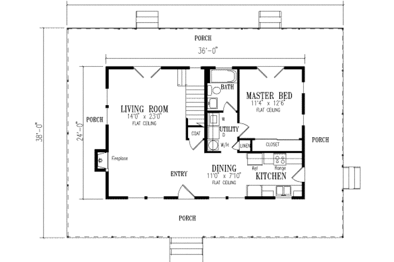 House Design - Floor Plan - Main Floor for Country House Plan #1-124 - 3 bed, 2 bath