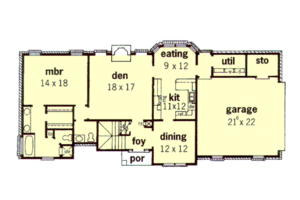 Floor Plan - Main Floor for European House Plan #16-207 - 4 bed, 2.5 bath