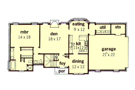 Floor Plan - Main Floor for European House Plan #16-207 - 4 bed, 2.5 bath