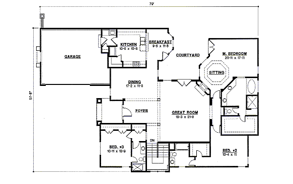 Floor Plan - Main Floor for Traditional House Plan #67-845 - 3 bed, 3 bath
