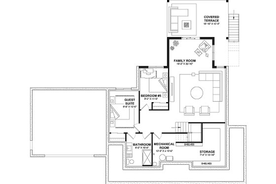 Floor Plan - Lower Floor for Farmhouse House Plan #23-2827 - 6 bed, 2.5 bath