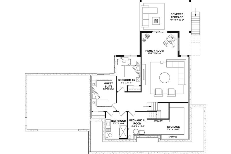 House Blueprint - Floor Plan - Lower Floor for Farmhouse House Plan #23-2827 - 6 bed, 2.5 bath