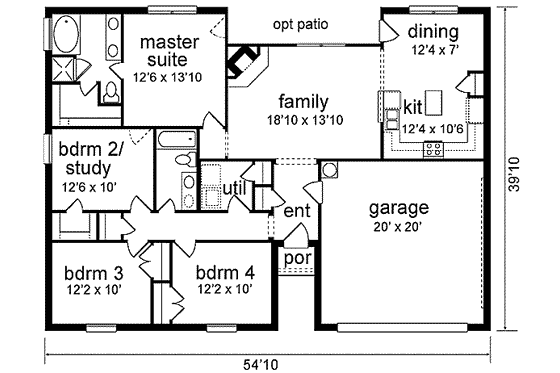 Floor Plan - Main Floor for Traditional House Plan #84-193 - 4 bed, 2 bath