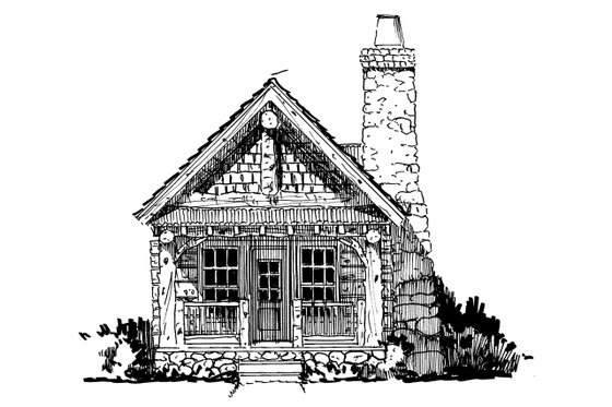 Exterior - Front Elevation 3 for Log House Plan #942-44 - 1 bed, 1 bath