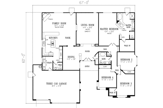 Floor Plan - Main Floor for Adobe / Southwestern House Plan #1-646 - 4 bed, 2.5 bath